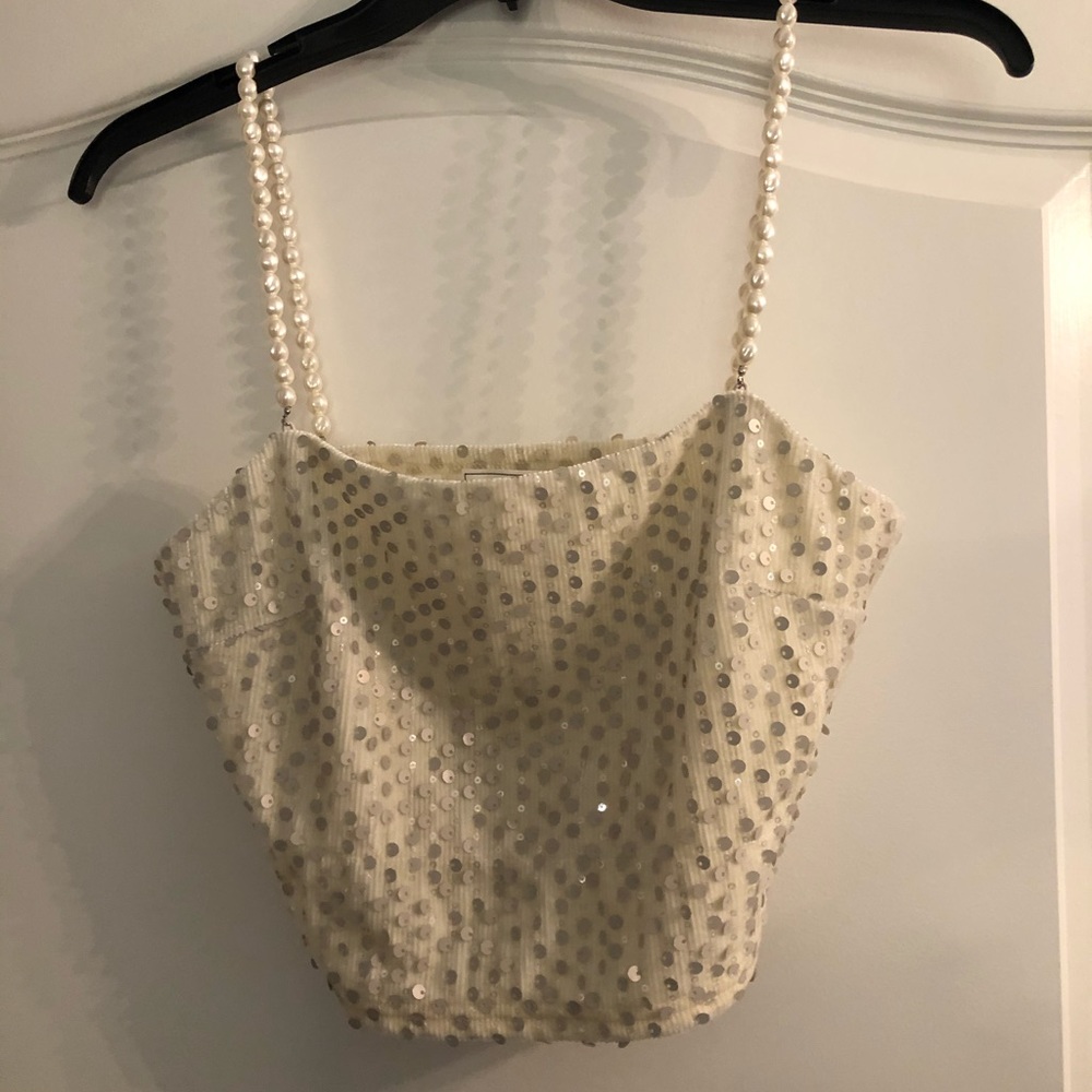 12th tribe sequin and pearl strap crop top